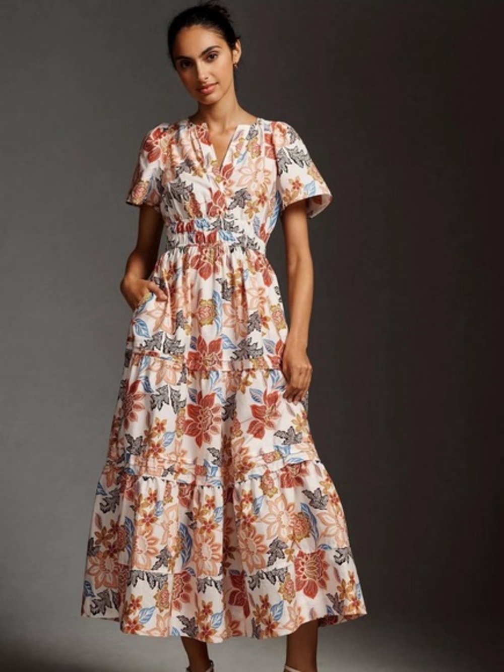 Anthropologie Somerset Dress Large Floral 100% Cotton Maxi Pockets